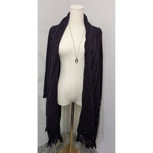 Berretti Dark Purple Fringe Wrap Wool Blend with Low/High Hem MadeInItaly Size M